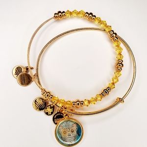 Alex and Ani Limited Edition Calavera Art Infusion Sugar Skull Gold Bangle Set